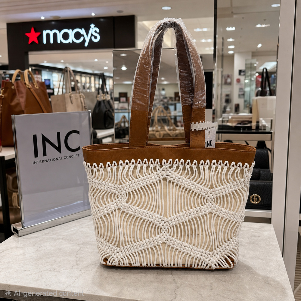 INC International Concepts Macrame Boho Chic Woven Shoulder Tote Bag - NWT